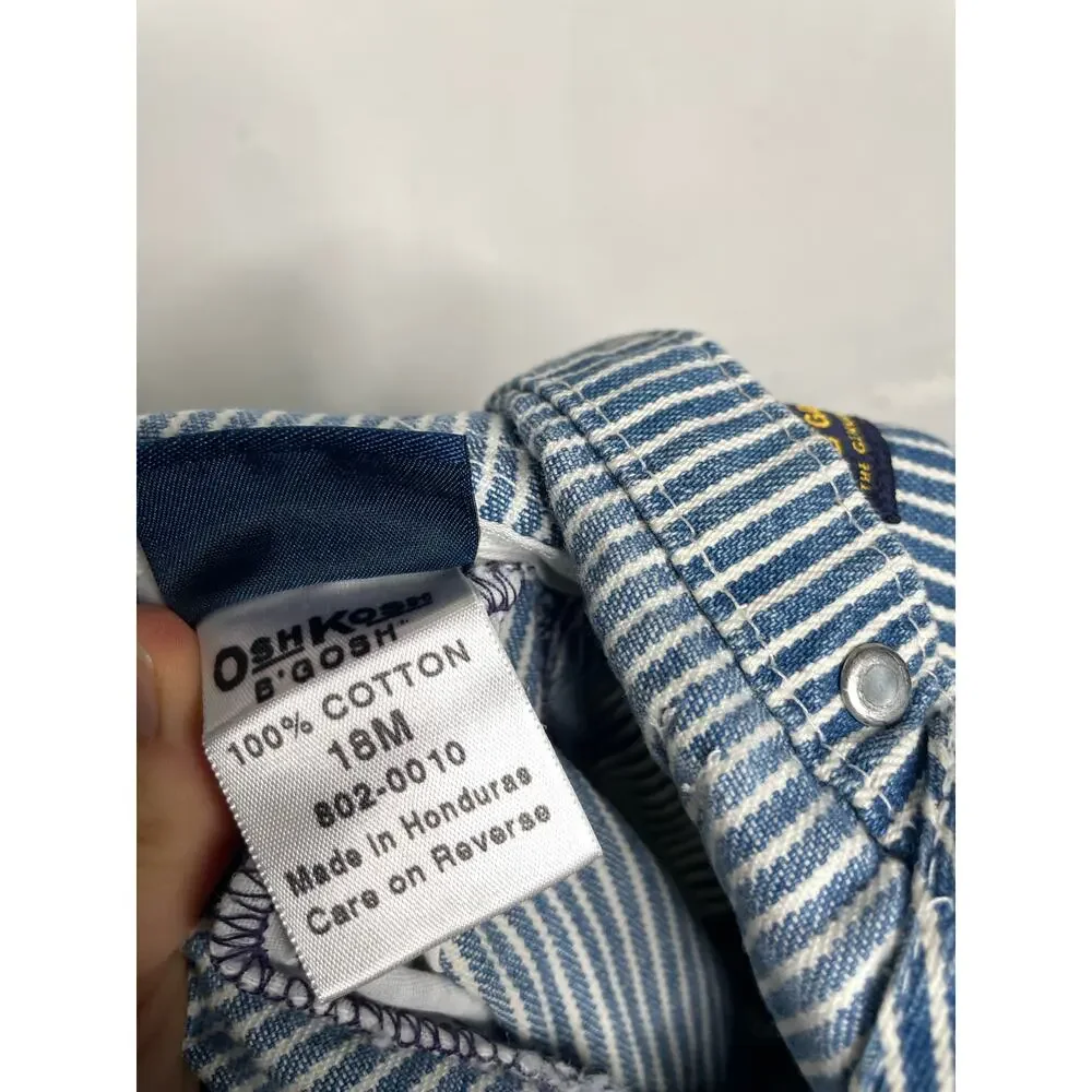 NEW Vintage Oshkosh B'Gosh Boys Blue Striped Overalls Vestbak 18 Months